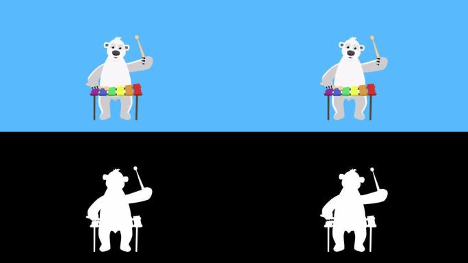 卡通北极熊平角色播放木琴动画包括哑光