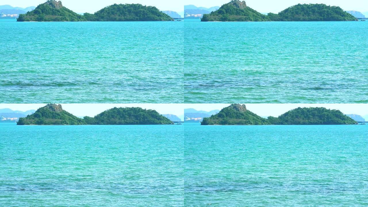水面和岛屿上的纯蓝海清波