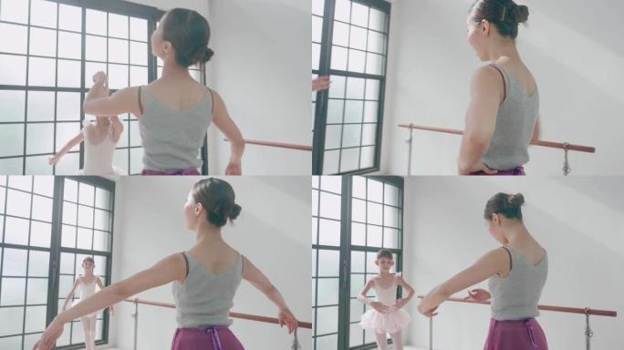 泰国芭蕾舞教练在芭蕾舞学校教小女孩股票视频