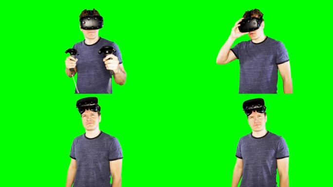 男人停止玩耍并脱下VR头盔。