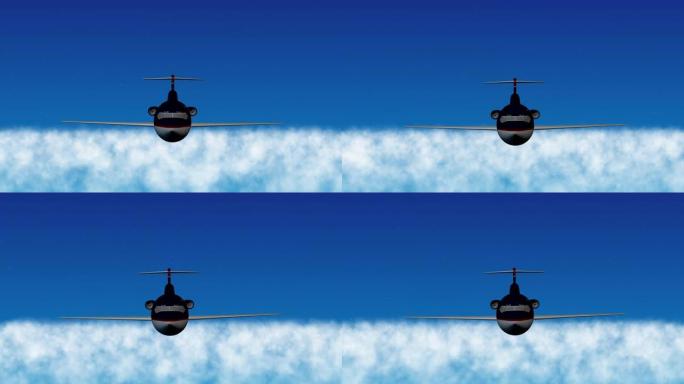 向云层上方的观众飞去的喷气式客机