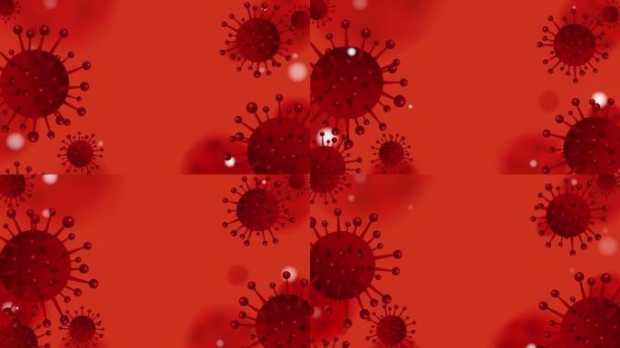 卡通动画循环素材冠状病毒2019-nCov新型冠状病毒冠状病毒概念在红色背景和你的复制空间。病毒流感