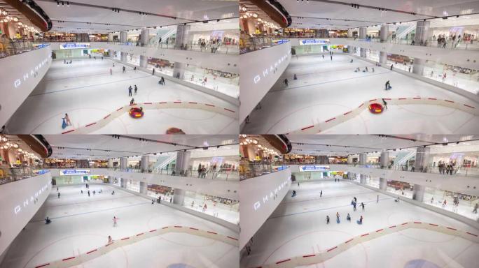 长沙市市中心著名商场溜冰场顶部全景延时4k中国