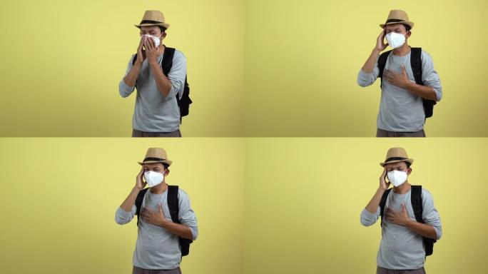 使用口罩保护空气有毒的旅游，可环游世界。