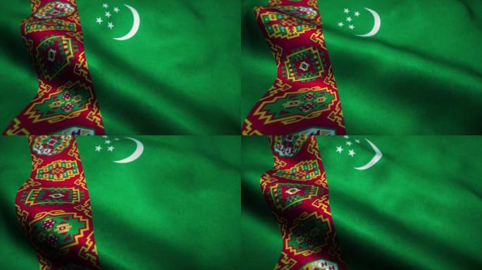 土库曼斯坦国旗在风中飘扬。土库曼斯坦国旗。土库曼斯坦无缝循环动画的标志。4K