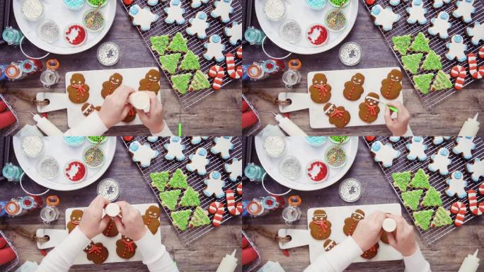 圣诞节用皇家糖衣装饰姜饼和糖饼干。
