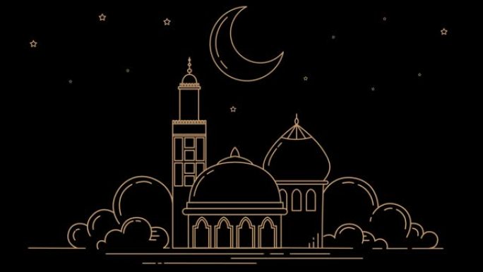 Motion graphics mosque at night