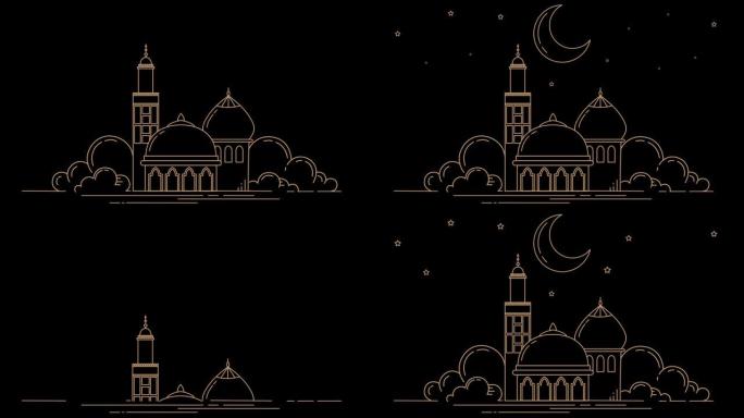 Motion graphics mosque at night