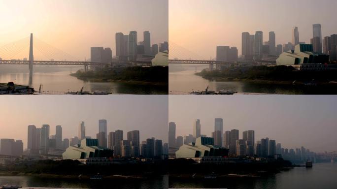 嘉陵江和长江天际线日落景观
