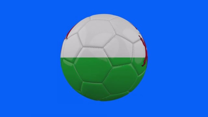 威尔士旗在球上旋转透明蓝色阿尔法背景，循环