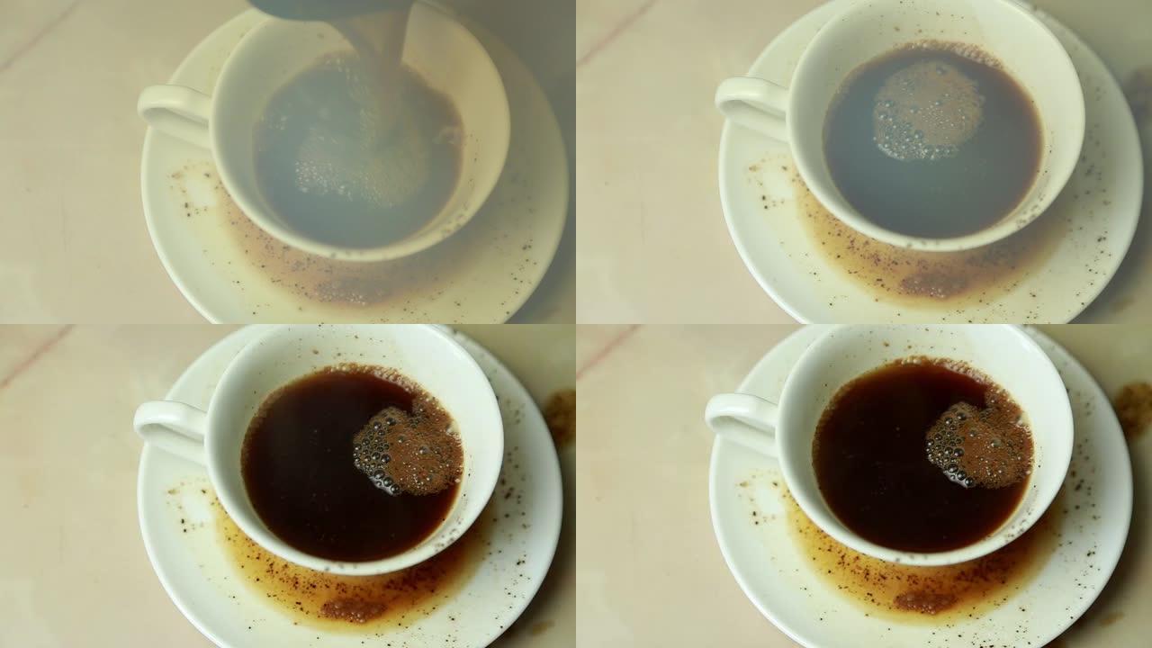 未能将热土耳其咖啡倒入杯子中