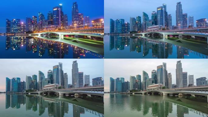 具有现代建筑背景的滨海湾，新加坡，昼夜延时视频