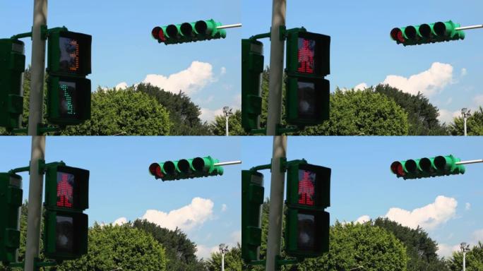 4K，行人人行横道标志城市交通从绿色变为红色。