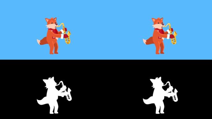 卡通小狐狸扁平圣诞人物音乐演奏萨克斯管动画包括Luma哑光
