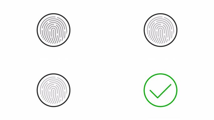 指纹阿尔法哑光动画。生物识别扫描仪概念的触摸识别未来数字处理。安全。背景，犯罪。接受