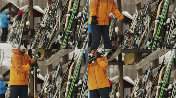 该男子在冬季度假胜地股票视频中滑雪