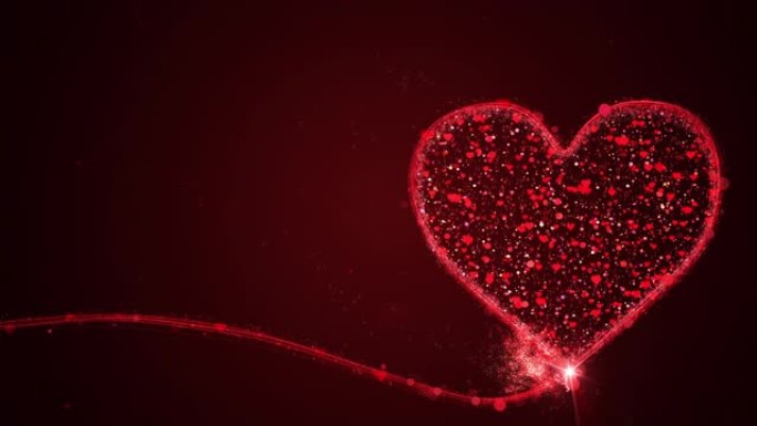 情人节概念动画，红色的心脏充满粒子