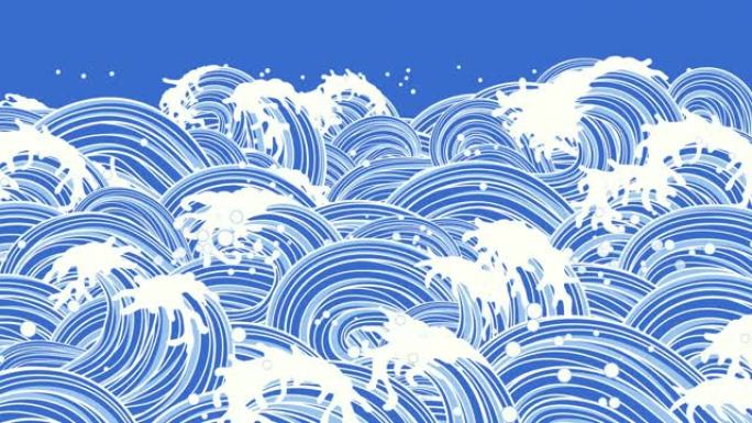 日本风格的波浪插图 [循环]