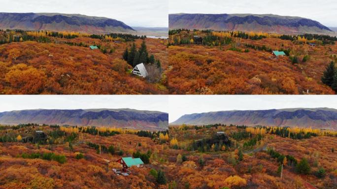 冰岛Thingvellir国家公园色彩缤纷的秋季景观鸟瞰图