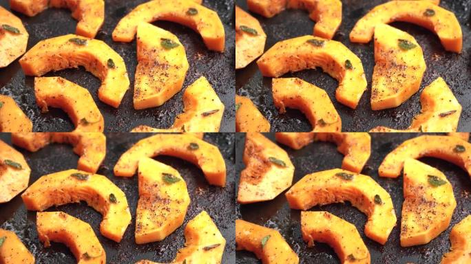 用香草调味的橙片胡桃南瓜，在电烤架上烤