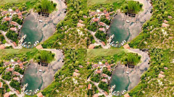 黑山斯卡达尔湖渔村Karuc的鸟瞰图。