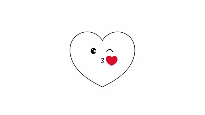 一套可爱的卡通心形。爱情标志，象征各种情绪。白色背景上的动画。