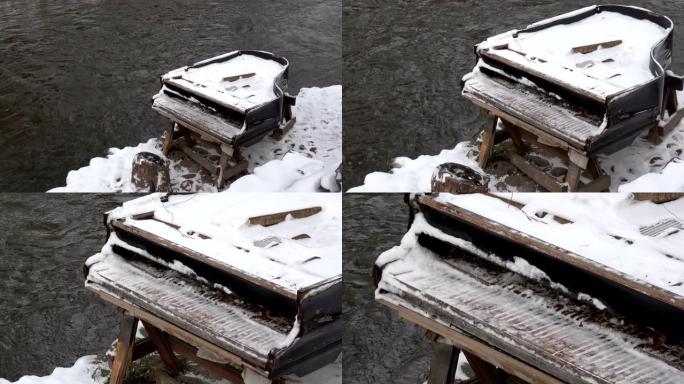 冬天河附近破碎的雪域钢琴乐器