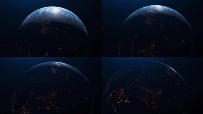 抽象的现实世界地球旋转缓慢的动画。动画。来自太空的行星地球。行星绕轴心的完全公转