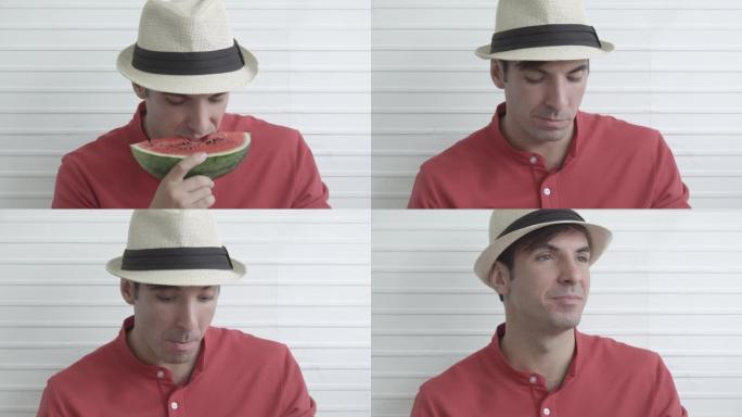 男人吃西瓜