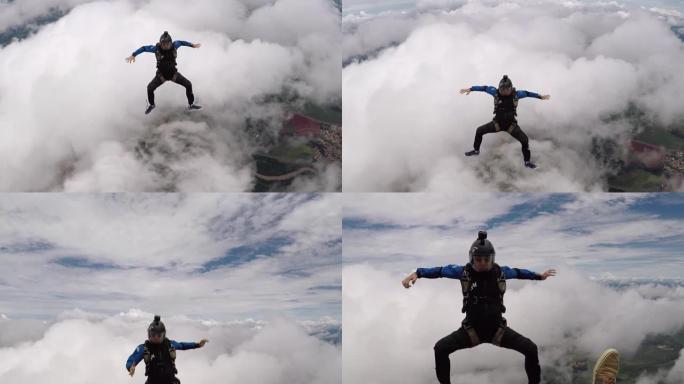 跳伞视频降落自由落体云层之上