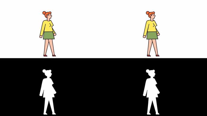 线性风格平棒图象形图彩色女女孩角色行走动画Luma哑光