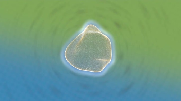 通过实验室显微镜观察受精卵，在绿色-蓝色背景上收缩和变形。