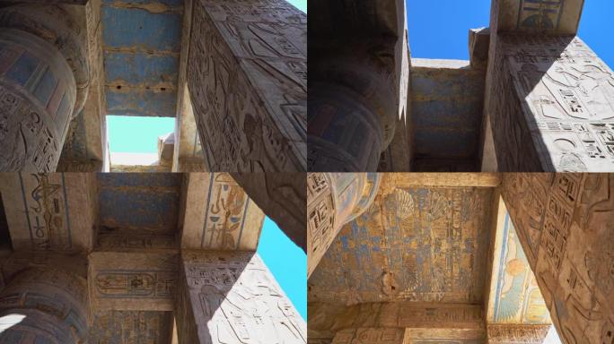 梅迪内·哈布神庙。埃及，卢克索。Medinet Habu的Ramesses III太平间庙宇是埃及卢