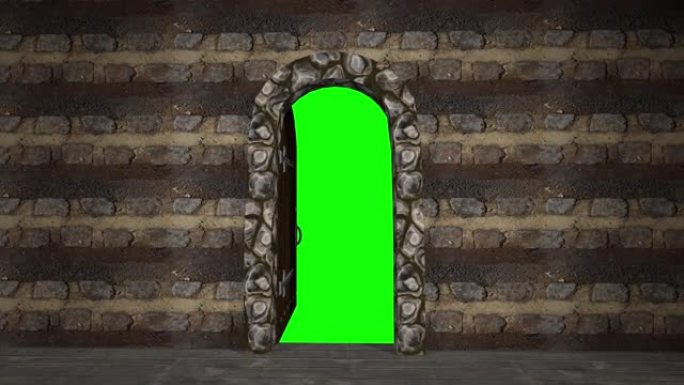 4k经典设计门打开绿色屏幕。股票视频门，色度键，打开，打开，管