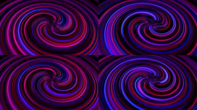 抽象动画的螺旋扭曲氖，光的发光圆，激光和线。背景为桃红色，用于节日和社交网络。