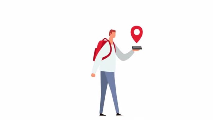 平面卡通棒状人物彩色人物背包旅行GPS导航器动画Luma哑光