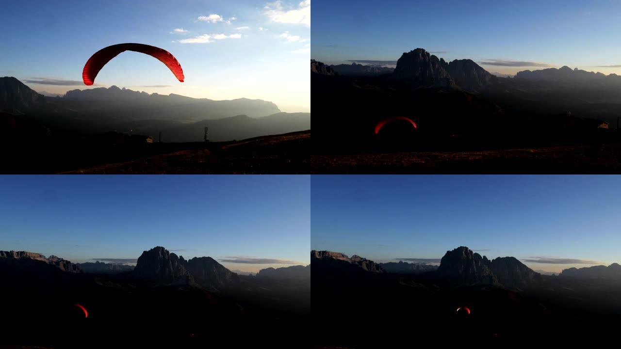 滑翔伞奔跑并加速自己从塞塞达山起飞
