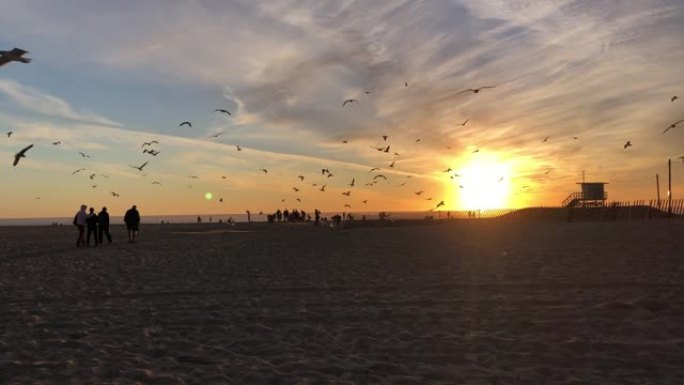 加州圣莫尼卡海滩的日落