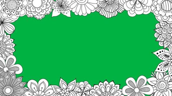 绿屏背景手绘黑白花朵纺纱机