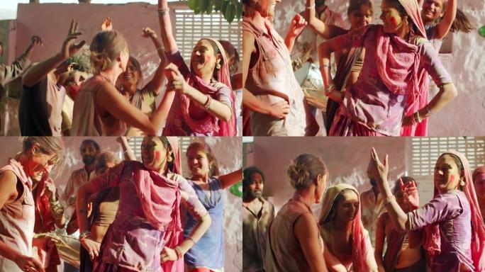 拉贾斯坦邦人在印度庆祝色彩节胡里节