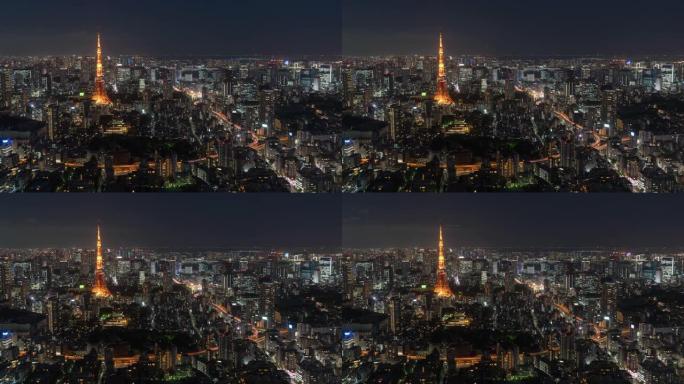 4k延时: 日本东京关东东京的东京铁塔和东京天际线的暮光之城。