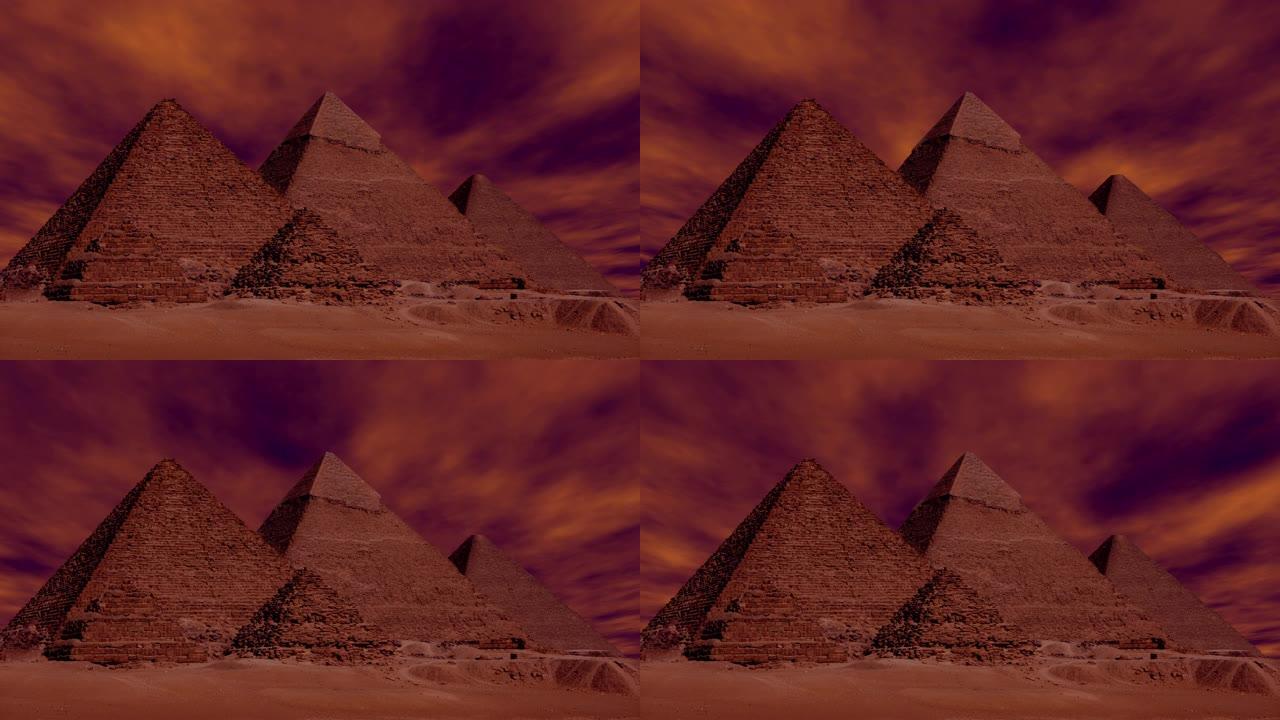 吉萨埃及金字塔上空的沙尘暴