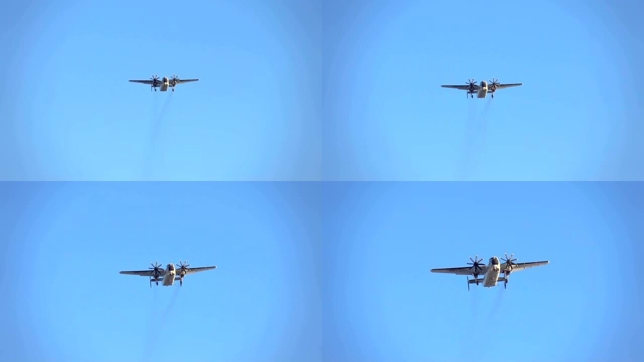 飞机在蓝天上的慢动作飞行120fps