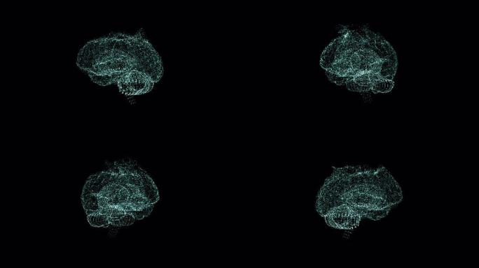大脑功能和活动的概念。小颗粒的脑全息图，漂浮在太空中，大脑的每个部分都有自己的功能。