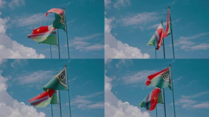 瓦努阿图共和国和五旬节岛的旗帜在微风中飘扬