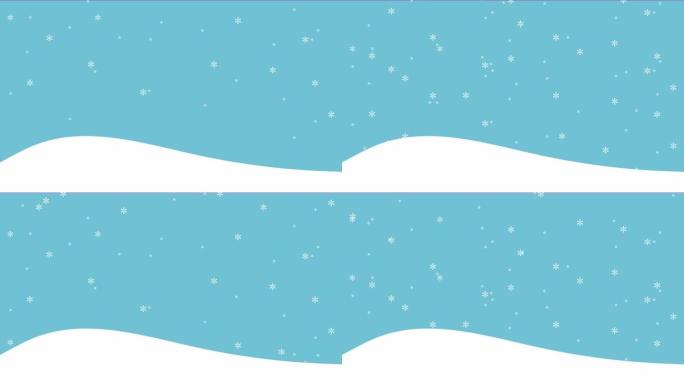 冬季假期背景与动画镜头的雪花已经从蓝天上的雪山和你的复制空间。