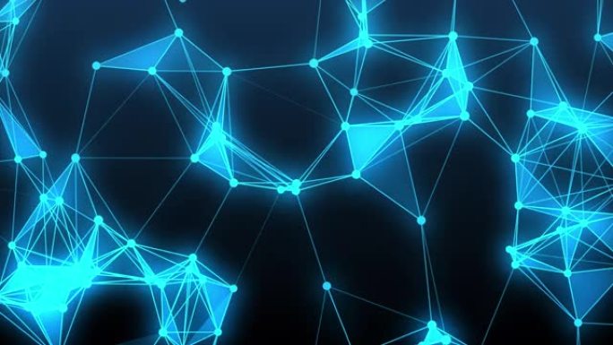 抽象数字网络和连接路径。视觉动画，运动背景。蓝色网络形状。计算机生成摘要。技术未来背景