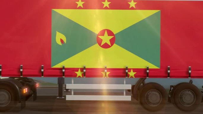 一辆大型卡车侧面显示的格林纳达旗帜