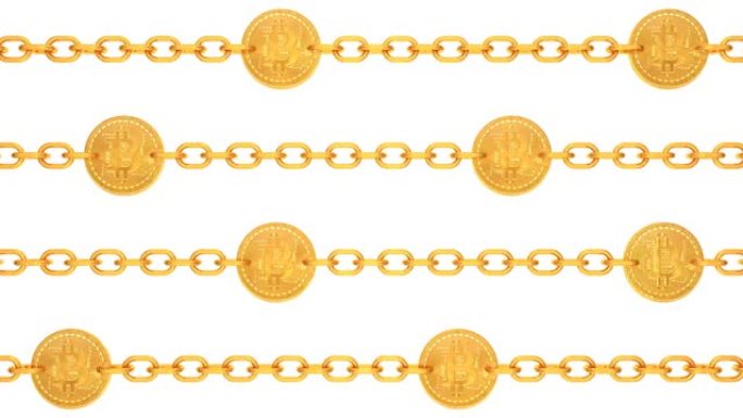 金色比特币区块链交易链左右移动-4k无缝循环运动背景动画