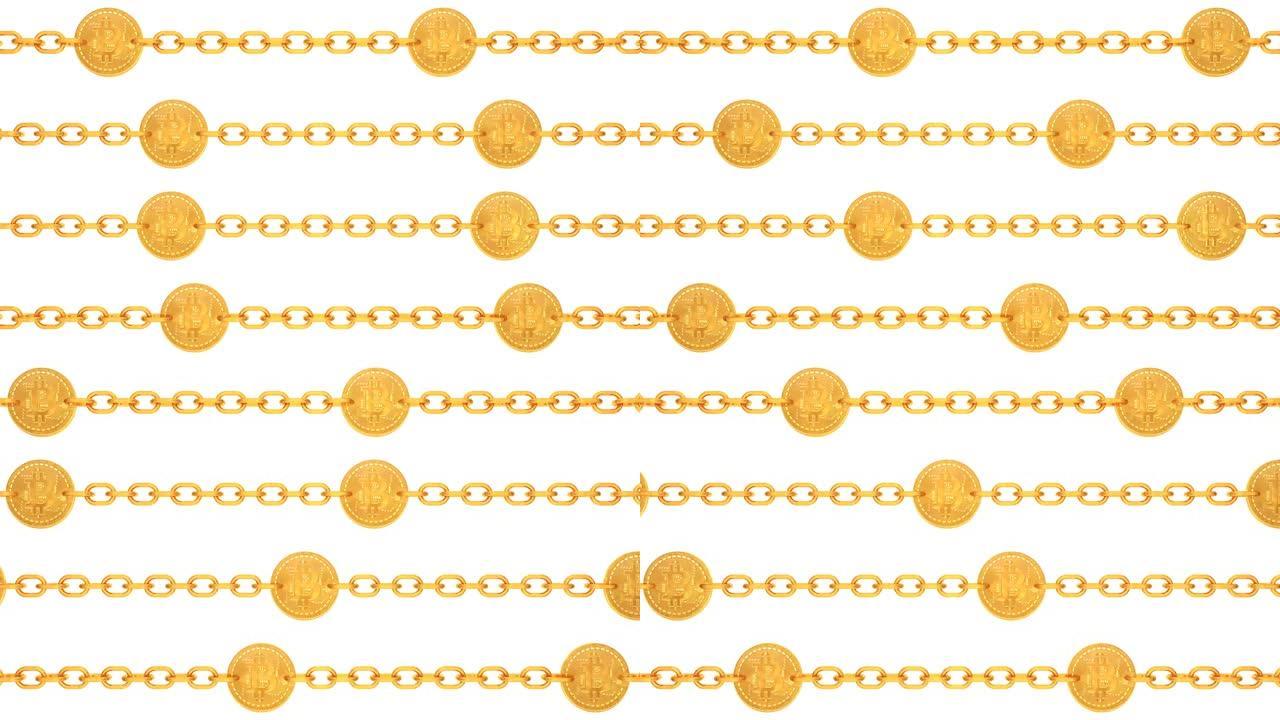 金色比特币区块链交易链左右移动-4k无缝循环运动背景动画